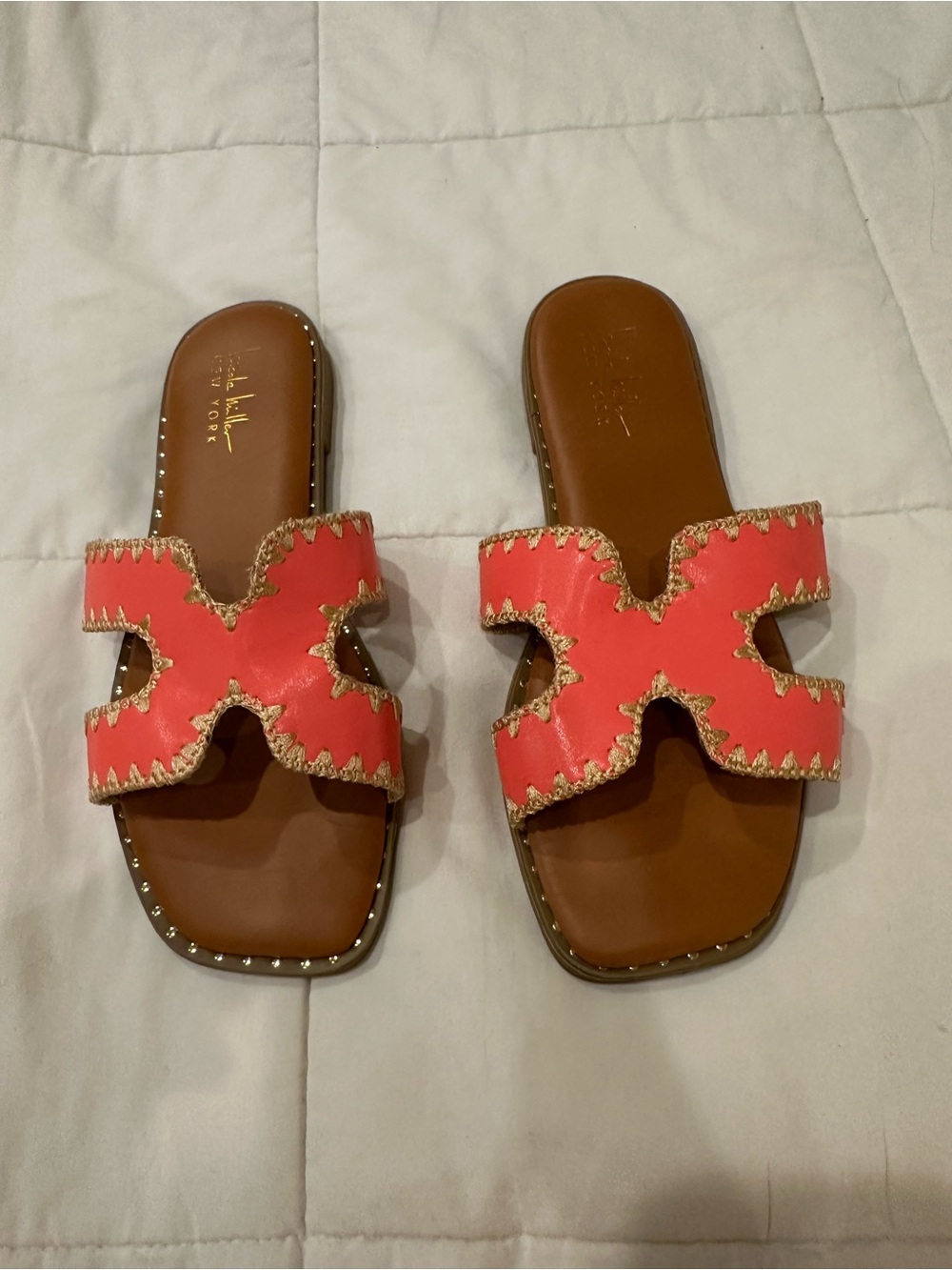 Nicole Miller Pink Slide Sandals with Gold Trim - Women's Fashion Slides